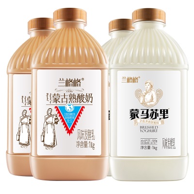 【量贩装】 兰格格蒙古风味炭烧酪香酸奶1kgx4桶新鲜低温活乳酸菌奶