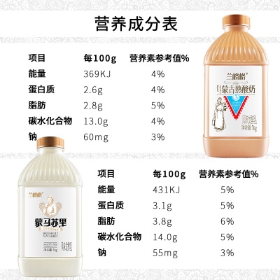 兰格格蒙古炭烧熟酸奶蒙马苏里乳酪低温酸奶1kg组合装