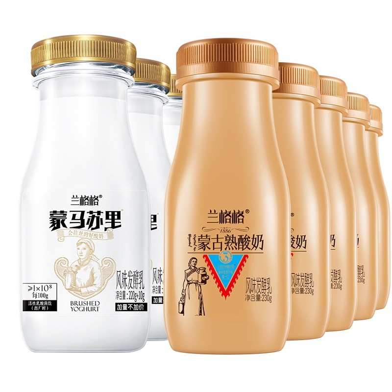 兰格格雪原蒙古熟酸奶230g+马苏里220g低温酸奶整箱