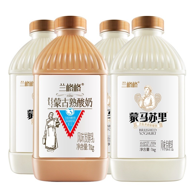 兰格格活菌酸奶1kgx4桶低温鲜奶发酵乳炭烧奶香风味整箱